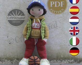 Crochet Pattern for Doll JONTE, pdf (Deutsch, English, Français, Nederlands, Español, Italiano)