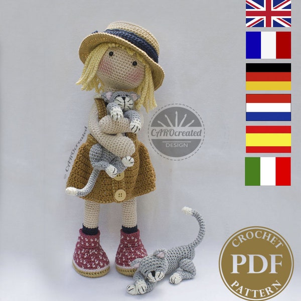 Crochet Pattern for Doll TESSA, pdf (Deutsch, English, Français, Nederlands, Español, Italiano)