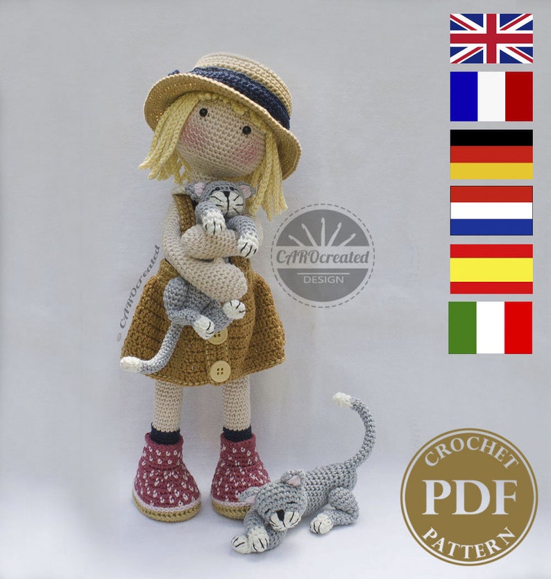 Crochet Pattern for Doll TESSA, pdf (Deutsch, English, Français, Nederlands, Español, Italiano) image 1