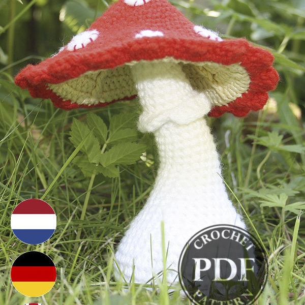 Pilz – Häkelanleitung – Fliegenpilz x1, PDF in Englisch, Deutsch, Niederländisch