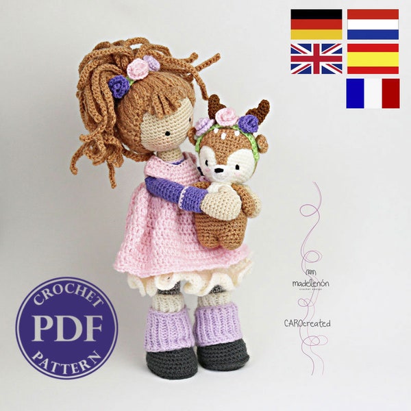 Crochet pattern for doll MIA & deer LAYLA (Deutsch, English,  Español, Nederlands, Français)