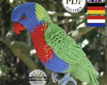 Amigurumi Rainbow Lorikeet- crochet pattern, PDF (English, Deutsch, Nederlands)