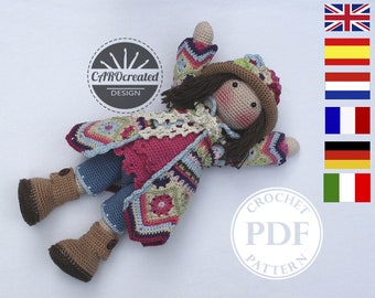 Crochet Pattern for Doll DAWN, pdf (Deutsch, English, Français, Nederlands, Español, Italiano)