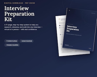 Interview Preparation Kit, Job Interview Guide PDF, Printable Prep Checklist & Cheat Sheet, Career Workbook, Instant Download