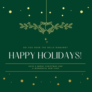 Pour les Fêtes de Noël modifiable | Modèle numérique de Joyeuses Fêtes | imprimable carte verte et or élégante | Entendez-vous les cloches sonner