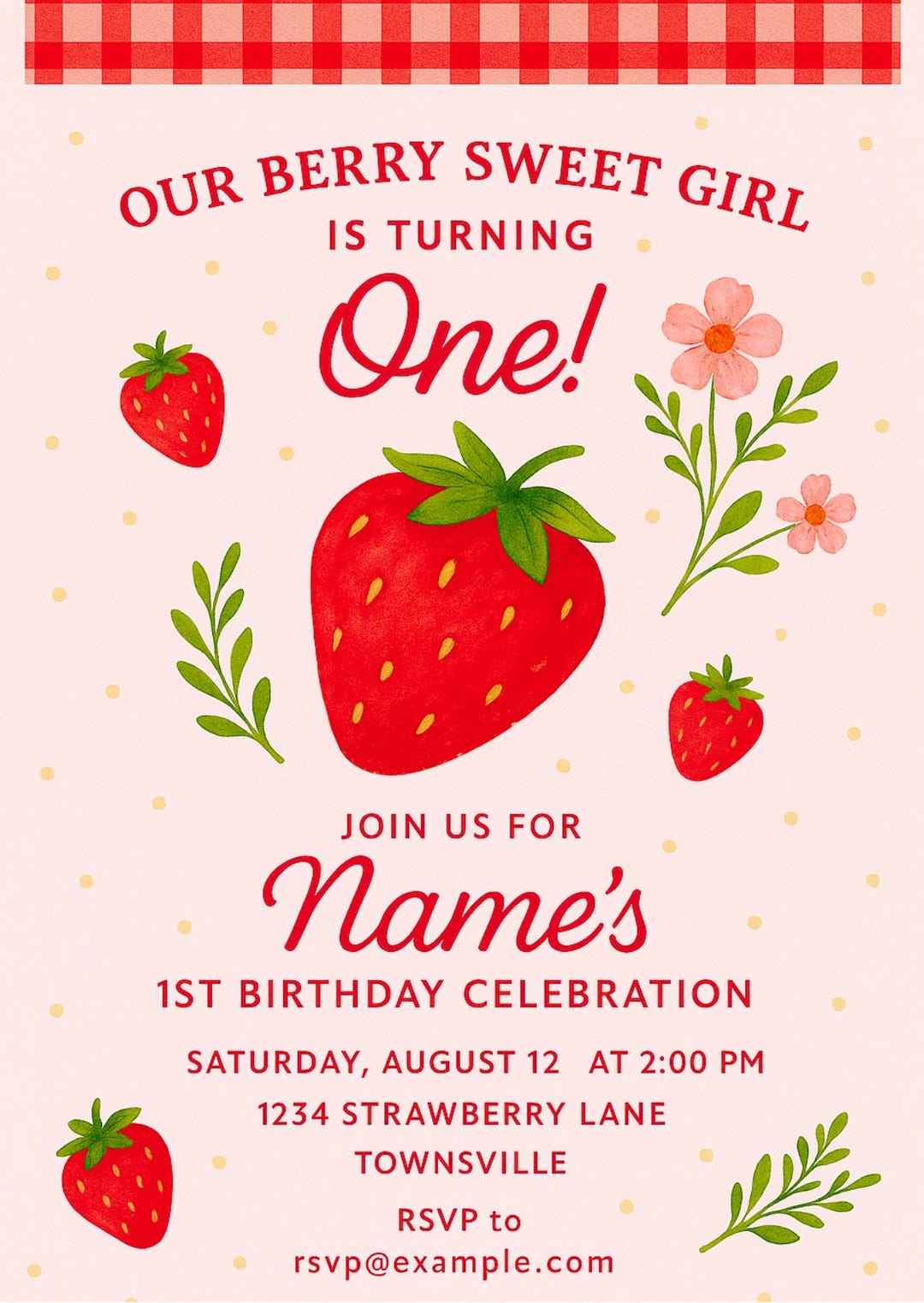 Berry First Birthday Invitation | Editable Strawberry 1st Birthday ...