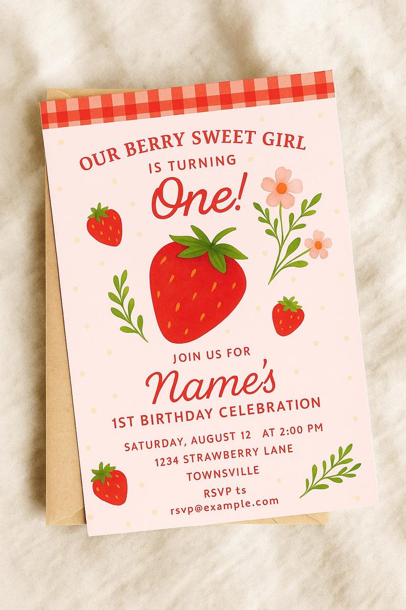 Berry First Birthday Invitation | Editable Strawberry 1st Birthday ...