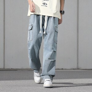 Men's Cargo Baggy Jeans | Straight Leg Denim Pants | Utility Pocket Streetwear Trousers | Y2K Fashion Gift for Him
.
Men’s baggy cargo jeans with straight-leg cut, elastic waist, and utility pockets, casual streetwear Y2K denim trousers.