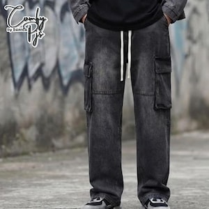 炎の刺繍入りバギージーンズ｜Y2Kヒップホップデニムパンツ｜レトロ