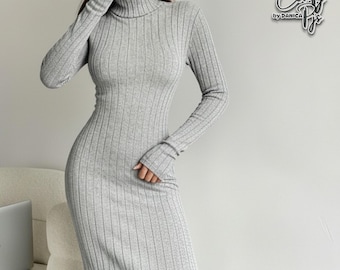 Vestido ajustado al cuerpo / Vestido tubo de cuello alto de manga larga / Acanalado estilo Y2K / Ropa informal de fiesta