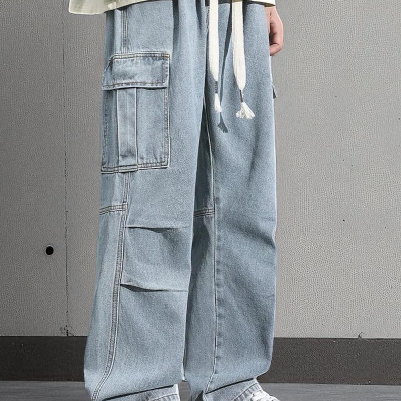 Men's Cargo Baggy Jeans | Straight Leg Denim Pants | Utility Pocket Streetwear Trousers | Y2K Fashion Gift for Him
.
Men’s baggy cargo jeans with straight-leg cut, elastic waist, and utility pockets, casual streetwear Y2K denim trousers.