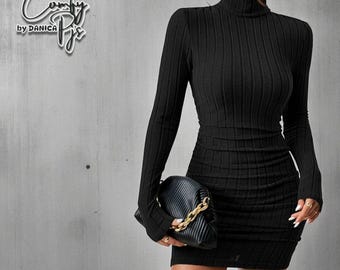 Bodycon Mini Dress | Long Sleeve Turtleneck Sheath | Ribbed Y2k | Casual Party Clothing
