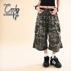 Women&#39;s Camouflage Shorts | Cargo Style Jorts | Streetwear Outfit | Oversized Loose Bottoms | Gift for Her