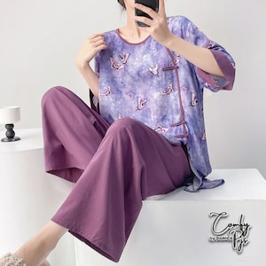 Conjunto de pijama de seda / Ropa de estar por casa suave y cómoda / Pijama informal / Conjunto elegante para estar en casa