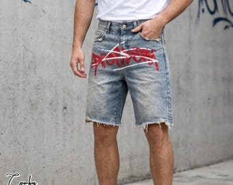 Graffiti Denim Jorts | Loose Fit Baggy Shorts | Daily Wear | Y2K Streetwear Style