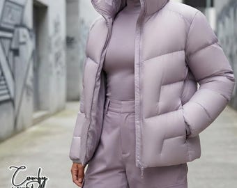 Chaqueta acolchada con capucha / Manga larga con cremallera / Ropa de invierno / Estilo casual para exteriores