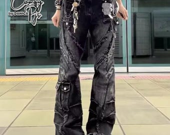 Pantalones cargo holgados para mujer: pantalones vaqueros con patchwork, ropa de calle, conjuntos Y2K