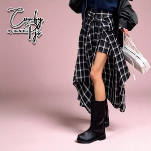 Zwarte geruite rok | Rok met hoge taille dames | Vintage gothic-chique kleding | Cadeau voor haar