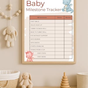 Baby Milestone Tracker imprimable | Thème dragon mignon | Téléchargement numérique A4 pour les moments de la première année - Modèle Canva