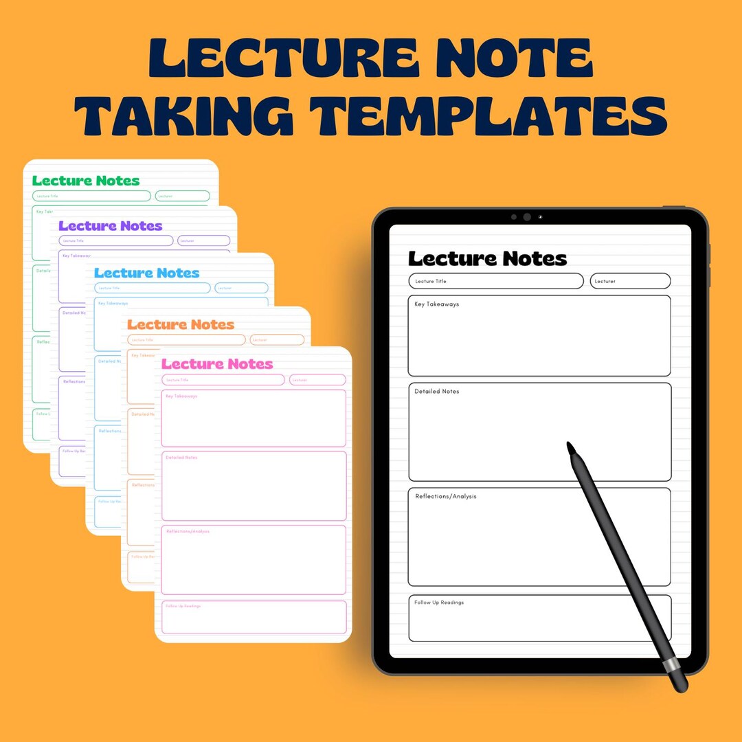 Lecture Note Taking Templates - PDF, Printable Template, University ...