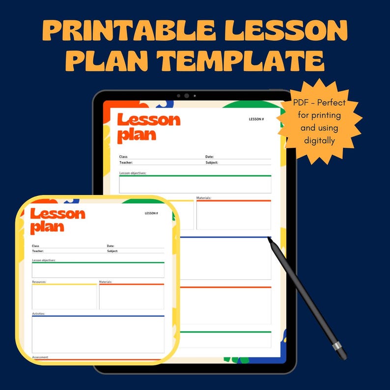 Printable Lesson Planning Template - PDF, Printable Template, Teachers ...