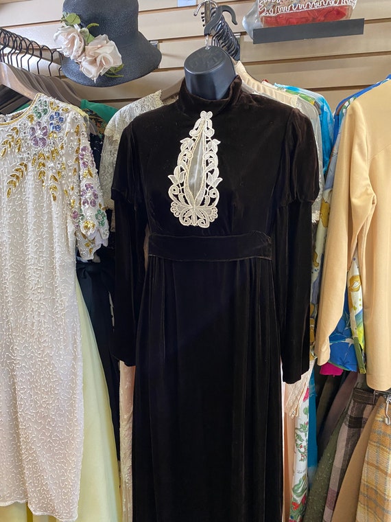 1970’s California Charmer brown velvet maxi dress