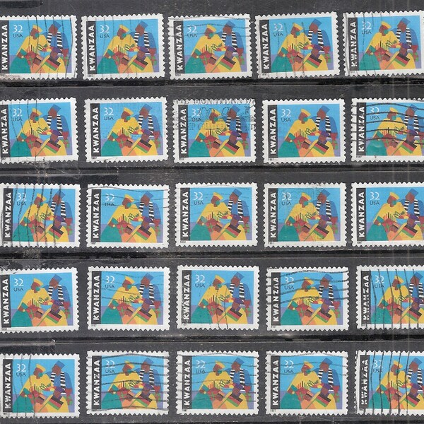 25 KWANZAA CELEBRATION United States USED 32c Postage Stamps For Craft Use *Multi-Colored