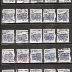 25 Sellos postales 23c de EE. UU. usados y cancelados para uso artesanal (color azul y blanco)