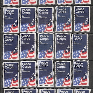 25 CUERPOS DE PAZ Estados Unidos SELLOS POSTALES USADOS Y CANCELADOS Para Uso Artesanal "Bandera sobre Fondo Azul"