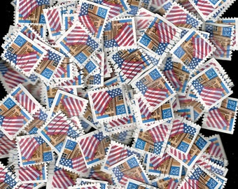 100 FLAG OVER PORCH Used & Cancelled United States 32c Postage Stamps For Craft Use  (Flag against the porch of a house)