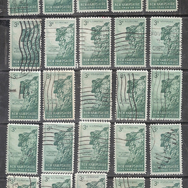 25 GREAT STONE FACE Used United States Stamps for Crafts "New Hampshire Old Man of the Mountain."