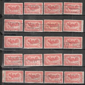 25 sellos postales antiguos de EE. UU. de 4 c usados y cancelados por CORREO TERRESTRE *Para uso artesanal