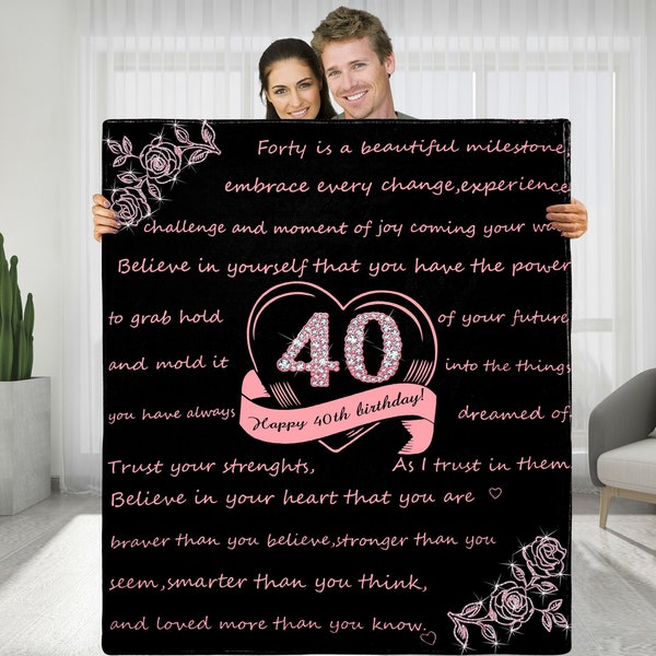 Happy 40th Birthday Blanket,Text Blanket,Personalized Fleece Blanket,Birthday Gift For Women Daughter Girlfriend Wife,Christmas Gift For Her