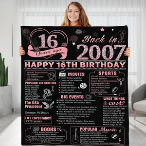 Happy 16th Birthday Blanket, Back In 2007 Blanket, Fleece Blanket, Birthday Gift For Girl Daughter, Anniversary Christmas Gift For Her