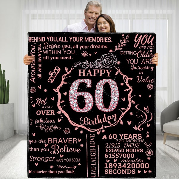Happy 60th Birthday Blanket,Text Blanket,Fleece Blanket,Birthday Gift For Mom Wife Grandma Women,Anniversary Christmas Gift For Her