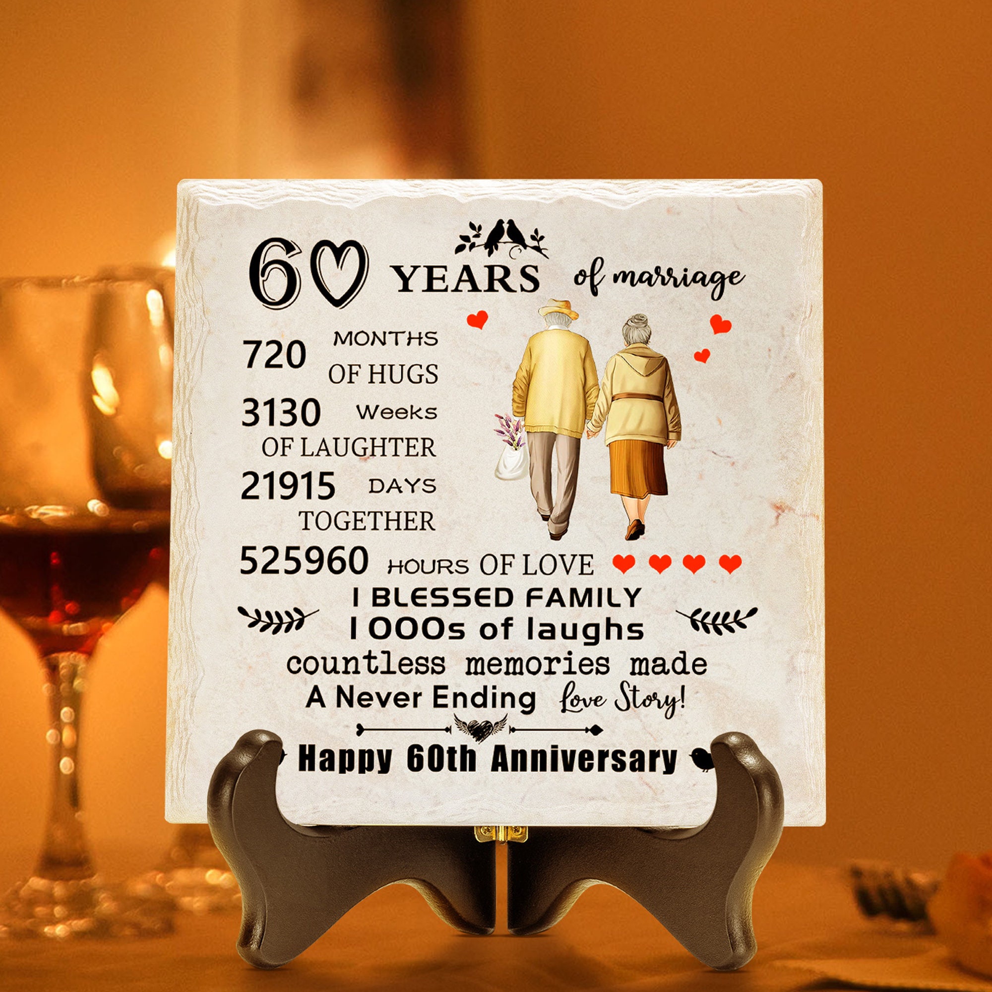 Happy Anniversary Plaque With Wooden Stand60 Years of - UK