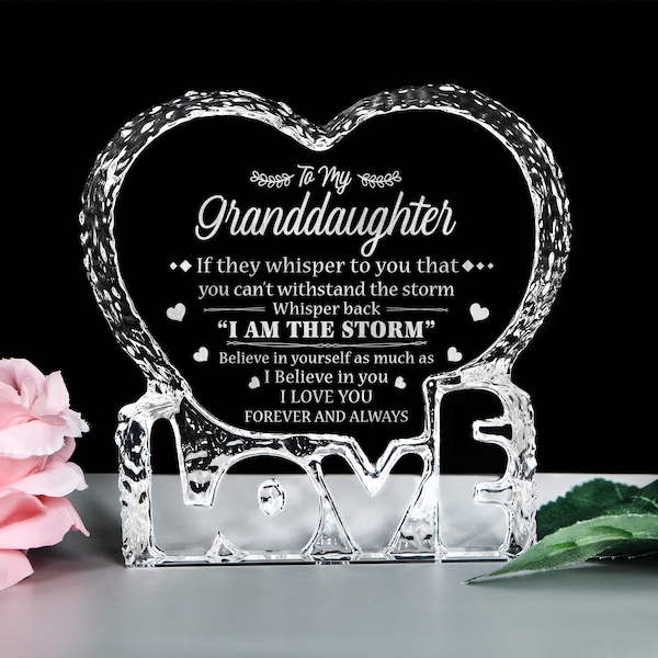 Engraved Heart Crystal Gift Crystal Plaque Anniversary Birthday Christmas Gift for Granddaughter