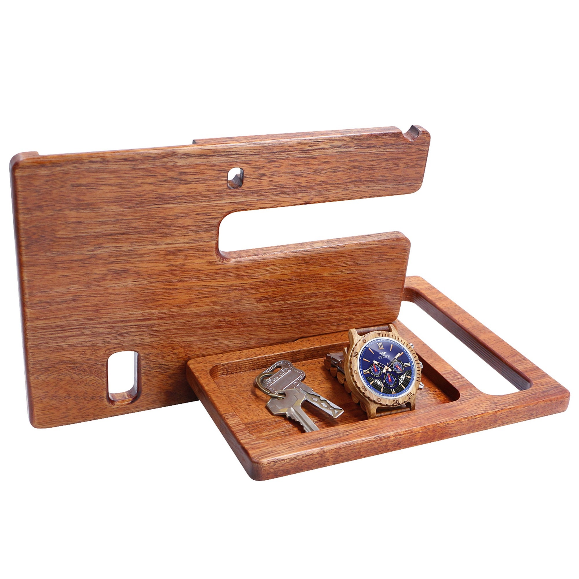 Custom Engraved Wooden Walnut Phone Docking Station Key Holder Wallet ...