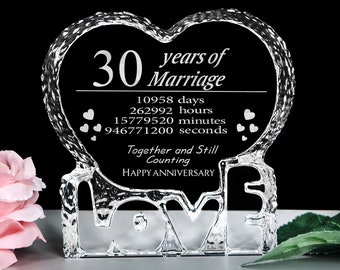 30 Years 30th Wedding Anniversary Gifts for Her Him, Personalized Crystal Paperweight Keepsake Gifts