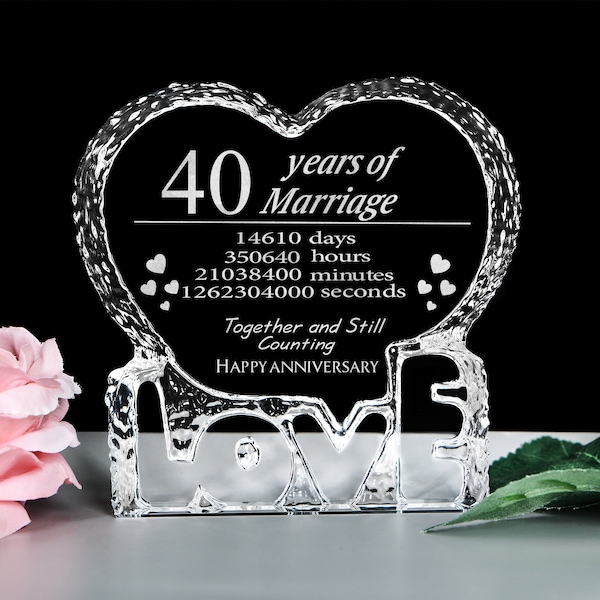 40 Year 40th Wedding Anniversary Gift Laser Crystal Heart Marriage Keepsake Decoration for Couple Him Her Husband Wife