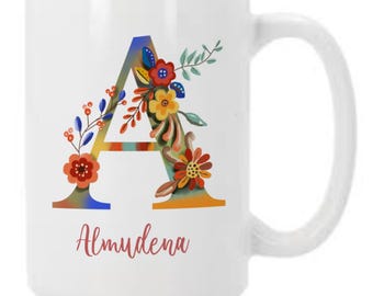 Personalized Mug with Name and Initial A-Z | XL 443ml Mug | Original Gift | Ceramic Coffee or Tea Mug | Personalized Breakfast Mugs