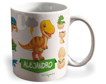Personalized Dinosaur Mug for Boys and Girls TYRANOSAURUS Ceramic Coffee Mug Breakfast Mugs with Name Kids Breakfast Mug
