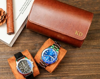 Porta orologi a rotolo per 3 orologi, scatola porta orologi in pelle personalizzata, regali di Natale, custodia da viaggio per orologi da uomo, regalo per lui, porta orologi da viaggio inciso