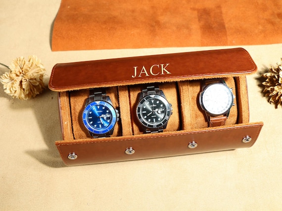 Watch Roll for 3 Watch,Personalized Leather Watch Box,Wedding groomsmen gift,Men Watch Travel Case,Gift for him,Engraved Travel Watch Holder