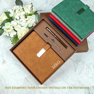 Personalized Leather Notebook With Name,Custom Leather Journal Set,Personalised A5Vegan Leather Notebook,Initial Notebook Graduation Present
