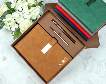 Personalized Leather Notebook With Name,Custom Leather Journal Set,Personalised A5Vegan Leather Notebook,Initial Notebook Graduation Present