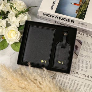 Étui pour passeport et étiquette de bagage personnalisés, Portefeuille passeport personnalisé, Cadeau de mariage, Coffret cadeau de voyage personnalisé, Cadeau de voyage pour elle, Accessoires de voyage