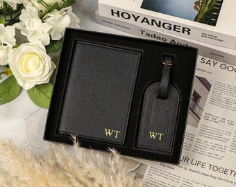 Personalisierter Passhalter & Gepäckanhänger, benutzerdefinierte Passbrieftasche, Hochzeitsgeschenk, benutzerdefiniertes Reisegeschenkset, Reisegeschenk für sie, Reisezubehör