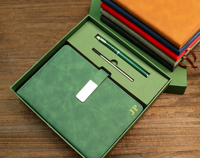 Custom Leather Journal Set,Personalized A5 Vegan Leather Notebook , Initial Notebook Gifts, Back to School Gift，Thank you Gifts for Teacher.