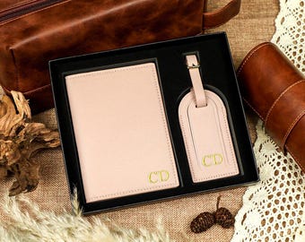 Personalisierter Pass und Gepäckanhänger, benutzerdefinierte Passhülle, Hochzeitsgeschenk, Reisegeschenk für sie, Reise-Accessoires, benutzerdefiniertes Reisegeschenkset